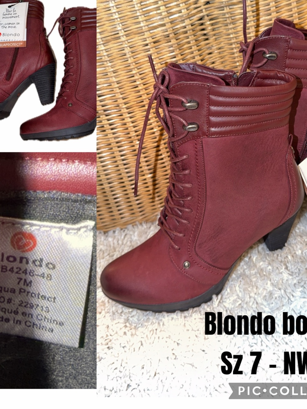 Blondo Wine Lace-Up Quilted waterproof Ankle Boots